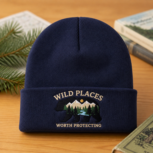 Personalized Wild Places Worth Protecting Black Bear Mountain Embroidered Beanie