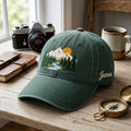 Personalized Mountain River Scenic Landscape Outdoor Adventure Embroidered Hat — Washed Hat
