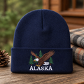 Personalized Alaska Bald Eagle Pine Trees Custom Name Embroidered Beanie