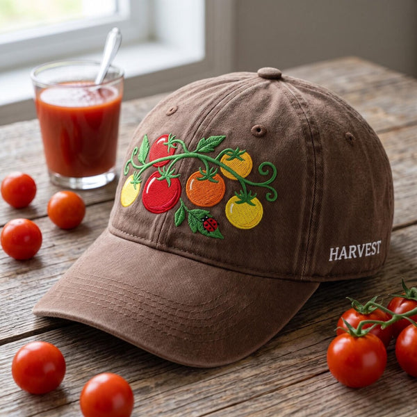 Personalized Tomato Vine Ladybug Garden Harvest Embroidered Hat — Washed Hat