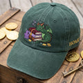 Personalized Dragon Book Hoard Crystal Coins Fantasy Reader Custom Name Embroidered Hat — Washed Hat