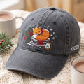 Sleeping Fox Books Scarf Winter Snowflakes Lantern Cozy Reader Embroidered Hat — Washed Hat