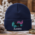 Personalized Alaska Moose Northern Lights Aurora Silhouette Embroidered Beanie