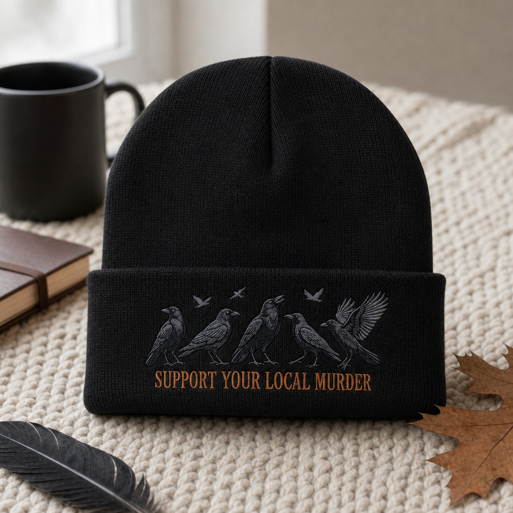 Personalized Murder of Crows Raven Flock Gothic Nature Birdwatcher Embroidered Beanie