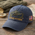 Personalized Vietnam Veteran Huey Helicopter American Flag Embroidered Hat — Washed Hat