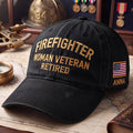 Personalized Firefighter Woman Veteran Retired American Flag Custom Name Embroidered Hat — Baseball Cap