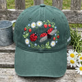 Ladybug Floral Wreath Strawberry Daisy Garden Embroidered Hat — Washed Hat