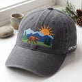 Personalized Bear Mountain Sunrise Pine Trees Scenic Landscape Embroidered Hat — Washed Hat