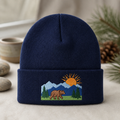 Personalized Bear Mountain Sunrise Pine Trees Scenic Landscape Embroidered Beanie