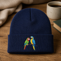 Two Parrots on Branch Bird Lover Embroidered Beanie