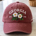 Georgia State Flower Cherokee Rose EST 1788 Embroidered Hat — Washed Hat