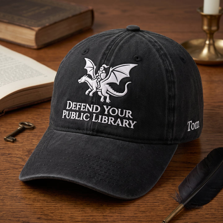 Personalized Defend Your Public Library Dragon Knight Embroidered Hat — Washed Hat