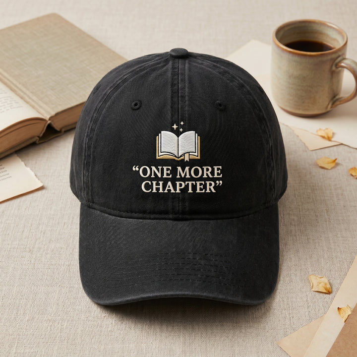 One More Chapter Book Lover Reading Embroidered Hat — Washed Hat