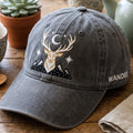 Celestial Stag Deer Moon Mountains Stars Wander Embroidered Hat — Washed Hat