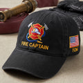 Personalized Fire Captain Firefighter Maltese Cross Axes Helmet American Flag Embroidered Hat — Washed Hat
