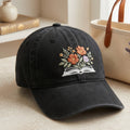 Wildflower Bouquet Open Book Floral Reading Embroidered Hat — Washed Hat