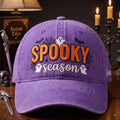 Personalized Halloween Spooky Season Ghosts Bats Spider Webs Embroidered Hat — Washed Hat