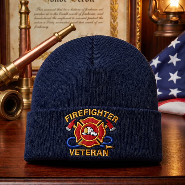 Personalized Firefighter Veteran Maltese Cross Axes Hose American Flag Embroidered Beanie