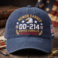 Personalized DD-214 Honor Earned Proud Veteran Bald Eagle Stars Embroidered Hat — Washed Hat