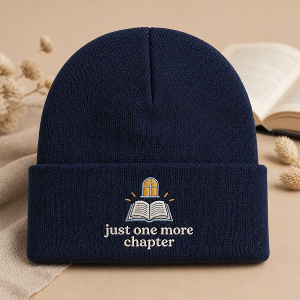 Just One More Chapter Book Lover Reading Embroidered Beanie