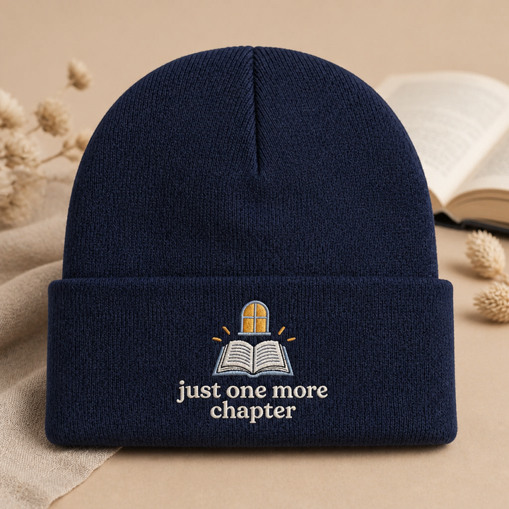 Just One More Chapter Book Lover Reading Embroidered Beanie