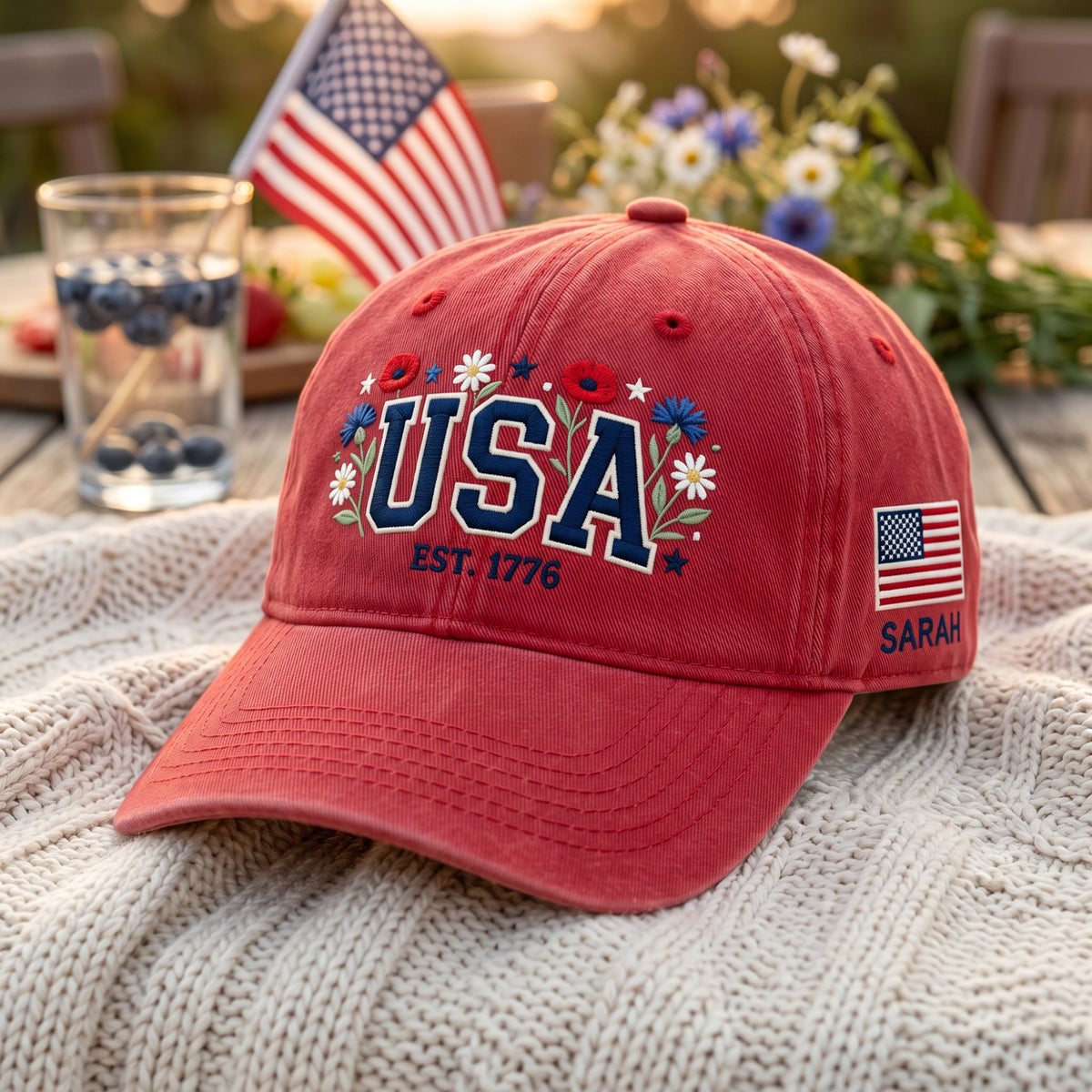 Personalized USA EST Embroidered Hat — Washed Hat