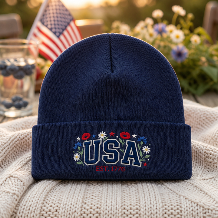 Personalized USA EST Embroidered Beanie
