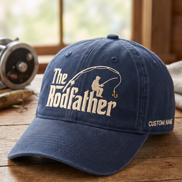 Personalized The Rodfather Fishing Dad Silhouette Embroidered Hat — Baseball Cap