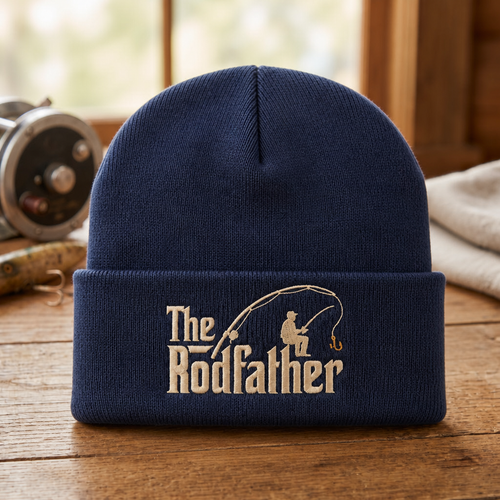 Personalized The Rodfather Fishing Dad Silhouette Embroidered Beanie