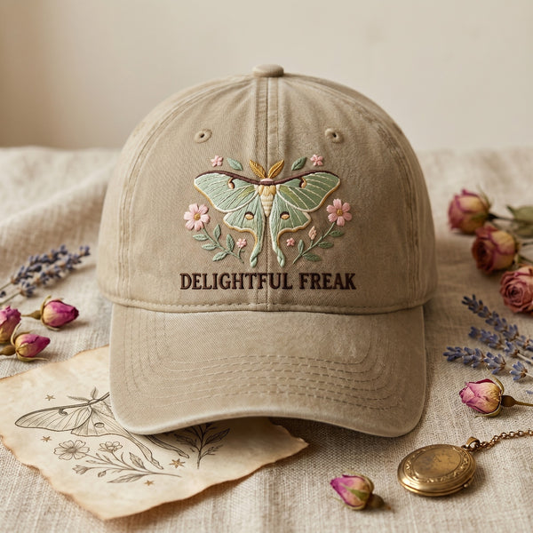 Delightful Freak Luna Moth Floral Embroidered Hat — Washed Hat