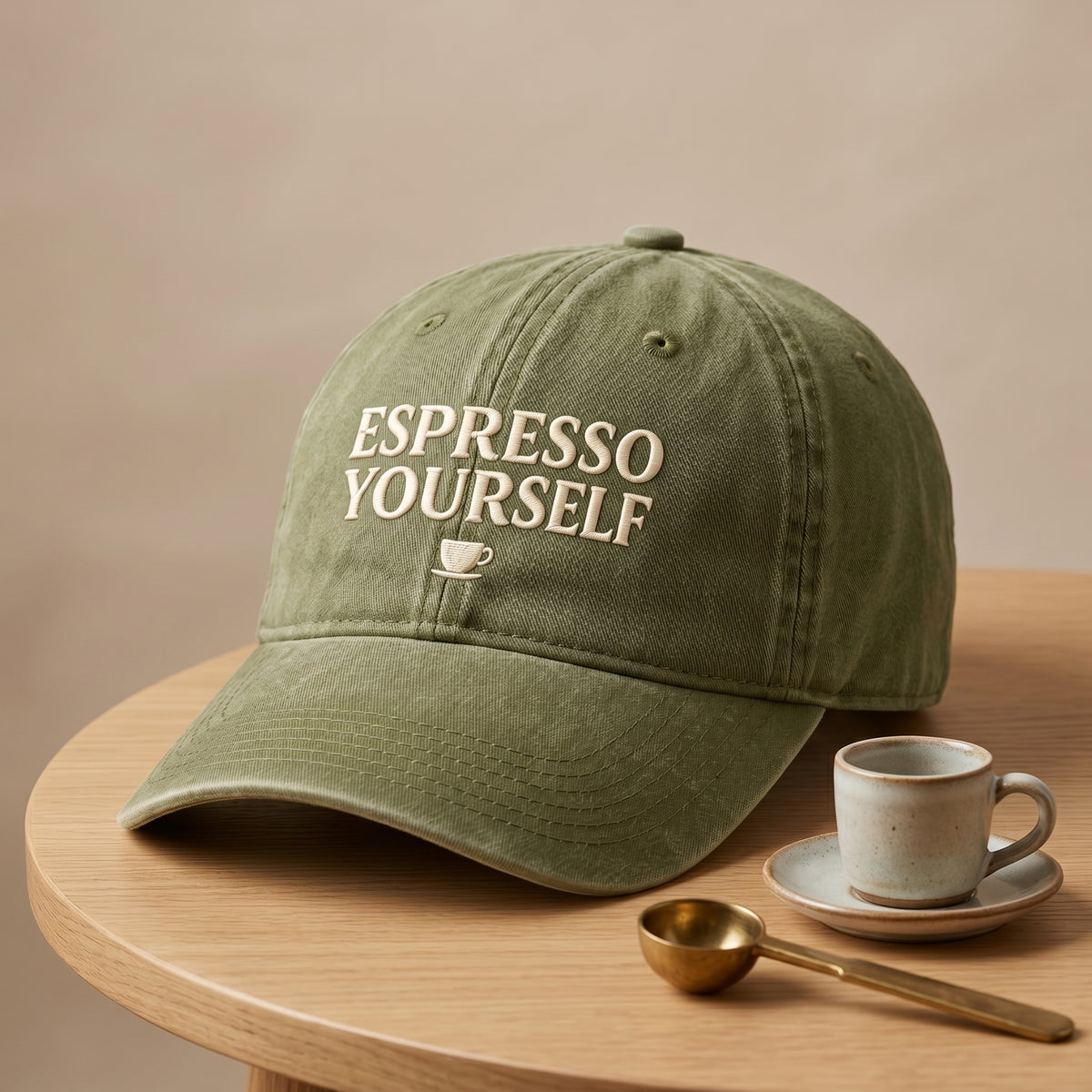Espresso Yourself Coffee Cup Embroidered Hat — Washed Hat
