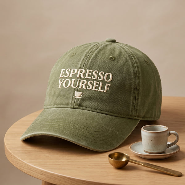 Espresso Yourself Coffee Cup Embroidered Hat — Washed Hat