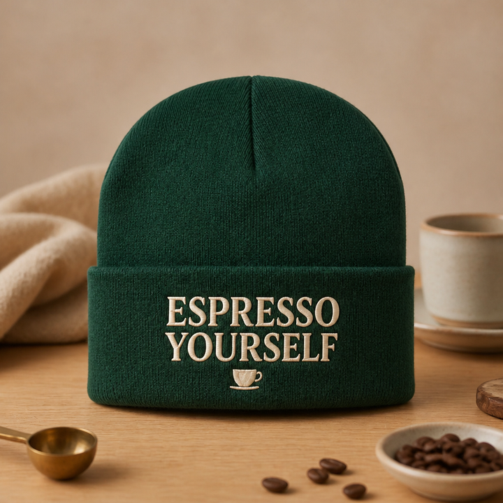 Espresso Yourself Coffee Cup Embroidered Beanie