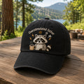 Overstimulated Father Grumpy Raccoon Coffee Embroidered Hat — Washed Hat