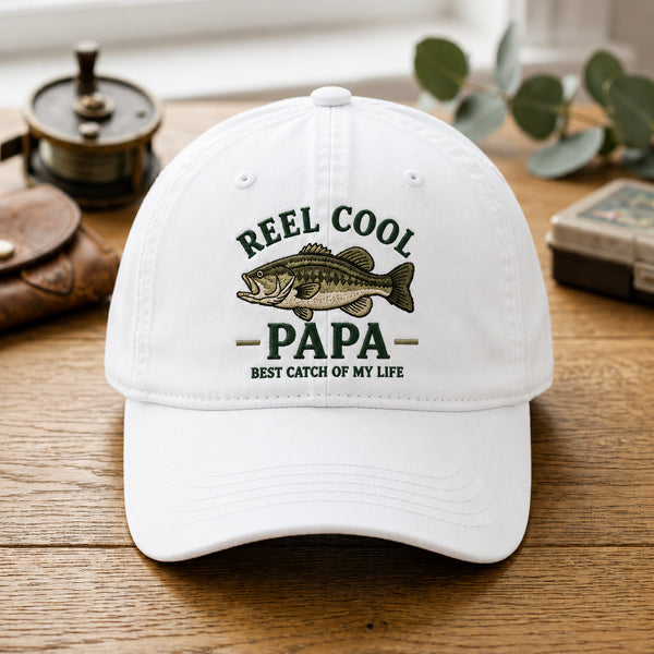 Reel Cool Papa Best Catch Of My Life Bass Fish Embroidered Hat — Baseball Cap