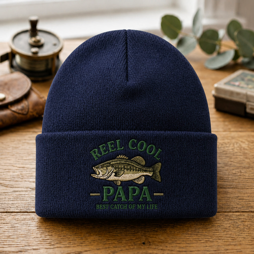 Reel Cool Papa Best Catch Of My Life Bass Fish Embroidered Beanie