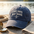 Lake Days & Boat Waves Anchor Compass Nautical Embroidered Hat — Washed Hat