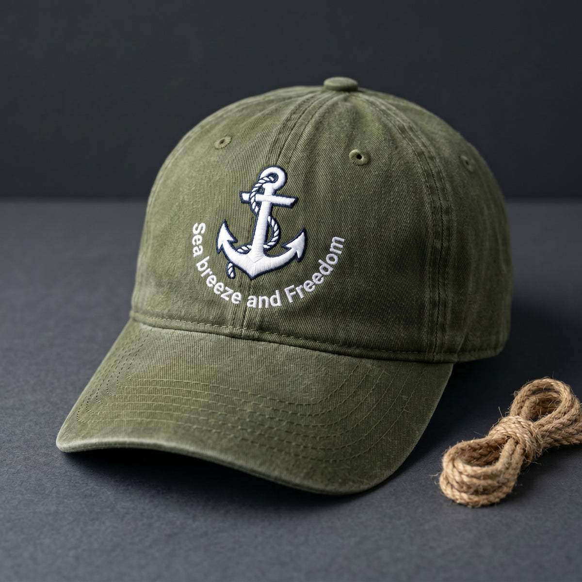 Sea Breeze and Freedom Anchor Nautical Embroidered Hat — Washed Hat