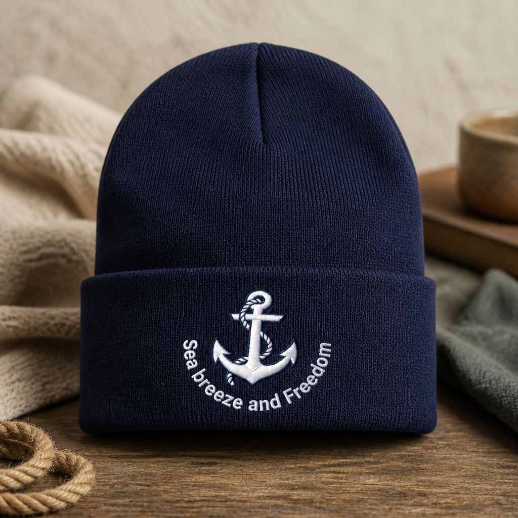 Sea Breeze and Freedom Anchor Nautical Embroidered Beanie