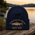Personalized Faith Fishing Follow Me Matthew 4:19 Rainbow Trout Embroidered Beanie