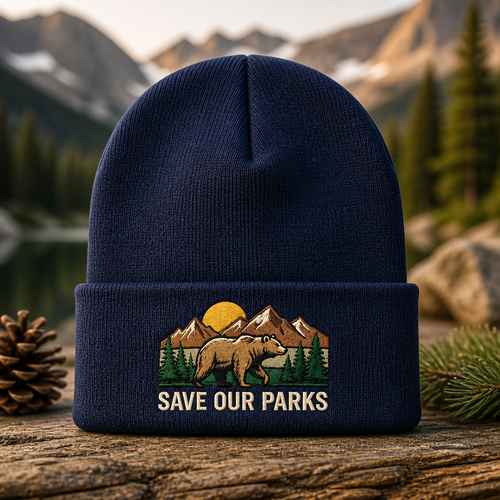 Personalized Save Our Parks Bear Mountain Nature Embroidered Beanie