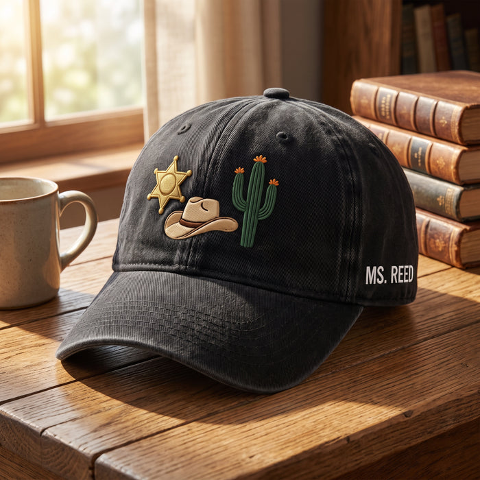 Personalized Western Cowboy Hat Sheriff Star Cactus Embroidered Hat