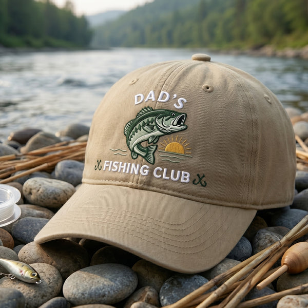Dad's Fishing Club Bass Fish Sunrise Embroidered Hat — Baseball Cap