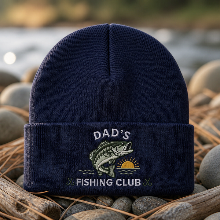 Dad's Fishing Club Bass Fish Sunrise Embroidered Beanie