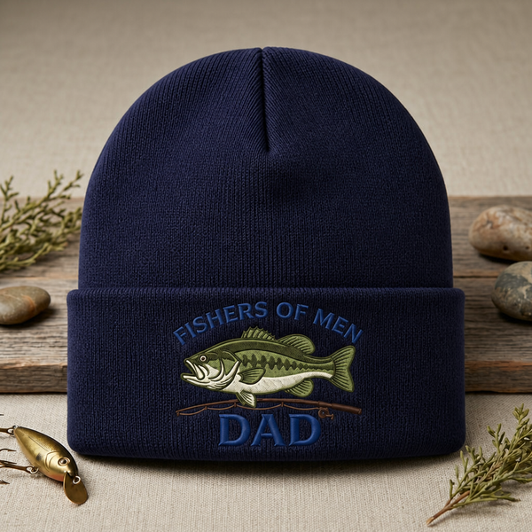 Fishers of Men Dad Bass Fish Fishing Rod Christian Embroidered Beanie