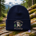 Raccoon Hiker The Mountains Are Calling Outdoor Adventure Embroidered Beanie