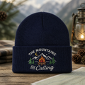 The Mountains Are Calling Campfire Pine Trees Night Sky Embroidered Beanie