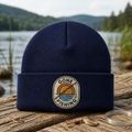 Gone Fishing Sunset Lake Rod Hook Embroidered Beanie