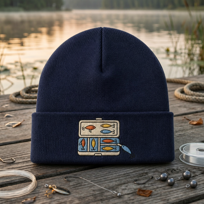 Fishing Lure Tackle Box Colorful Fish Hooks Embroidered Beanie
