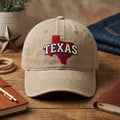 Texas State Map Lone Star Patriotic Embroidered Hat — Washed Hat